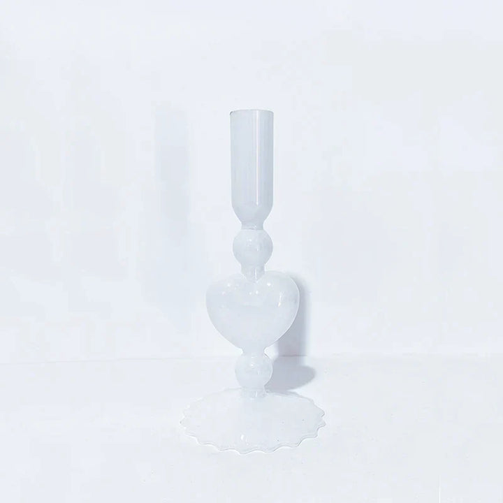 Skanto | Retro Taper Lysestake Rød Hjerteformet Glass Lysestake Bryllup Borddekorasjon Hjem Fest Glass Vase Dekor