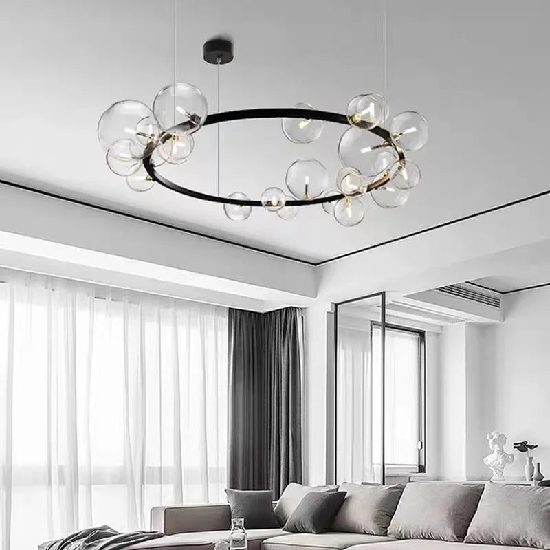 Skanto | Moderne Kreativ Metall Kandelaber Belysning: 7/10 Klare Glassbobler, Lang Rund Design med G9 Lysarmatur