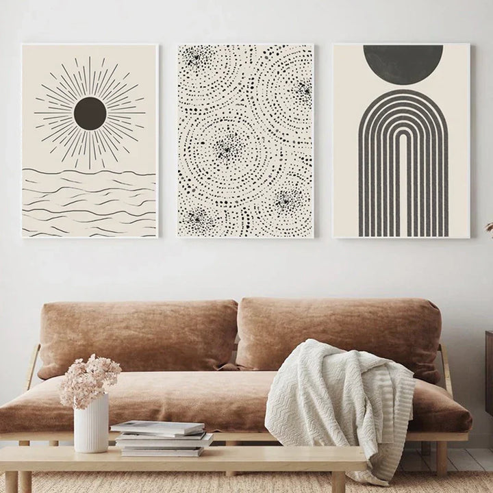 Sun Sea Circle Minimalist Line Art Black White Wall Art Fine Art Canvas Prints Pictures For Modern Living Room Bedroom Home Decor | Skanto