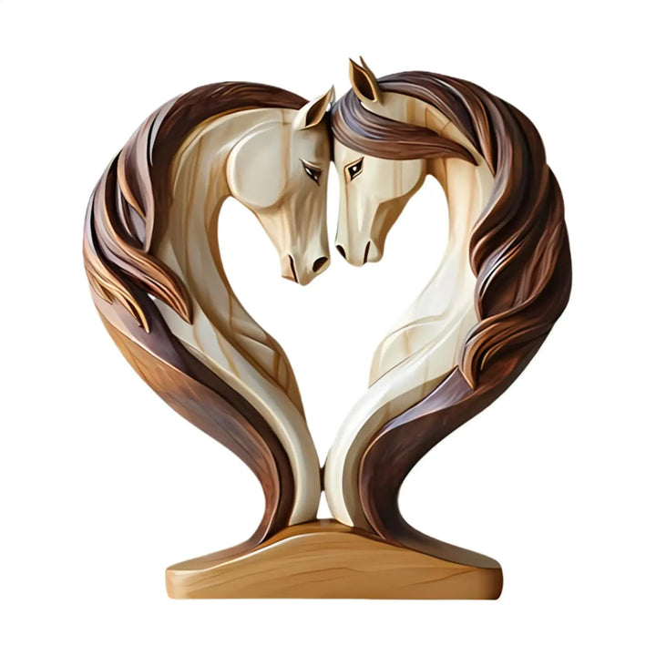 Skanto | Equora Hesteskulptur | Hesteskulptur Tre | 2D Design i Omfavningsposisjon | Dekorasjon for Stue, Kontor & Barnerom
