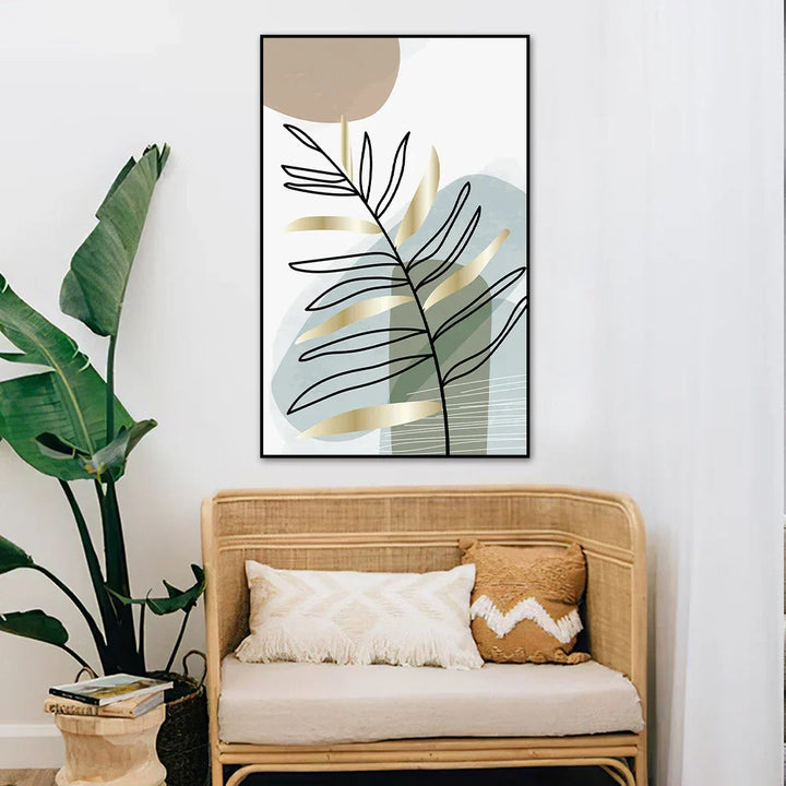 Set av 2PCS Botanisk Abstrakt Linjekunst Blader Veggkunst Fin Kunst Lerrettrykk Enkle Nordiske Bilder For Stue Dekor | Skanto