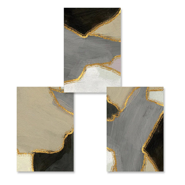 Abstract Color Block Wall Art Black Gray Beige Golden Canvas Print Pictures for Modern Apartment Living Room Contemporary Home Decor | Skanto