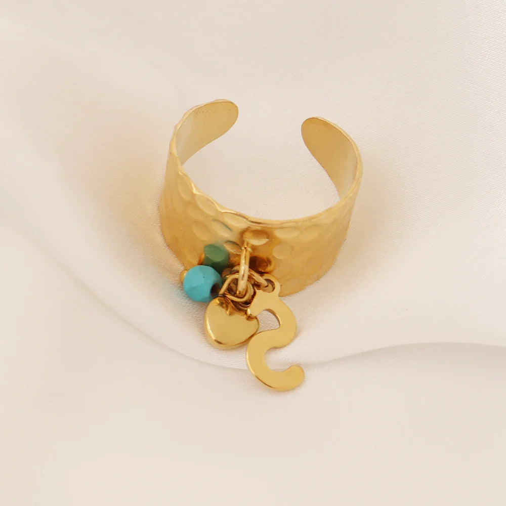Skanto | Dainty Justerbar Bokstav Initial & Hjerte Vedhengt Ring
