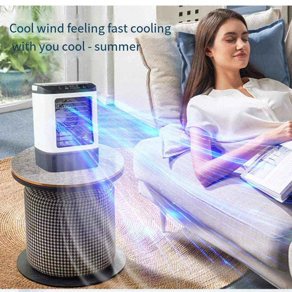 USB Bærbar Mini Air Conditioner Vifte – 3-Hastighets Skrivebords Kjølevifte med LED Nattlys, Luftkjøler for Hjemmet, Kontoret og Camping | Skanto