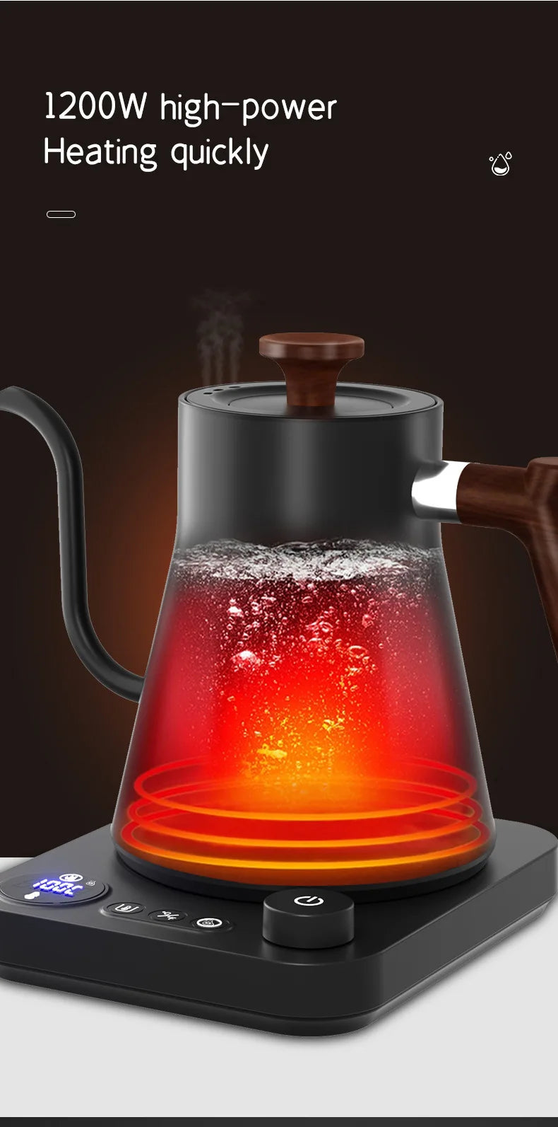 Skanto | 1200W Intelligent Elektrisk Vannkoker - Goose Neck Hånd Brygget Kaffe-kanne for Melkepulver & Presis Brygging