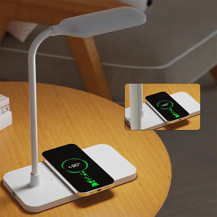 Skanto | Velura LightDock LED Skrivebordslampe | Med Trådløs Lader & USB Port | Berøringsdimming & Øyenvennlig | Moderne
