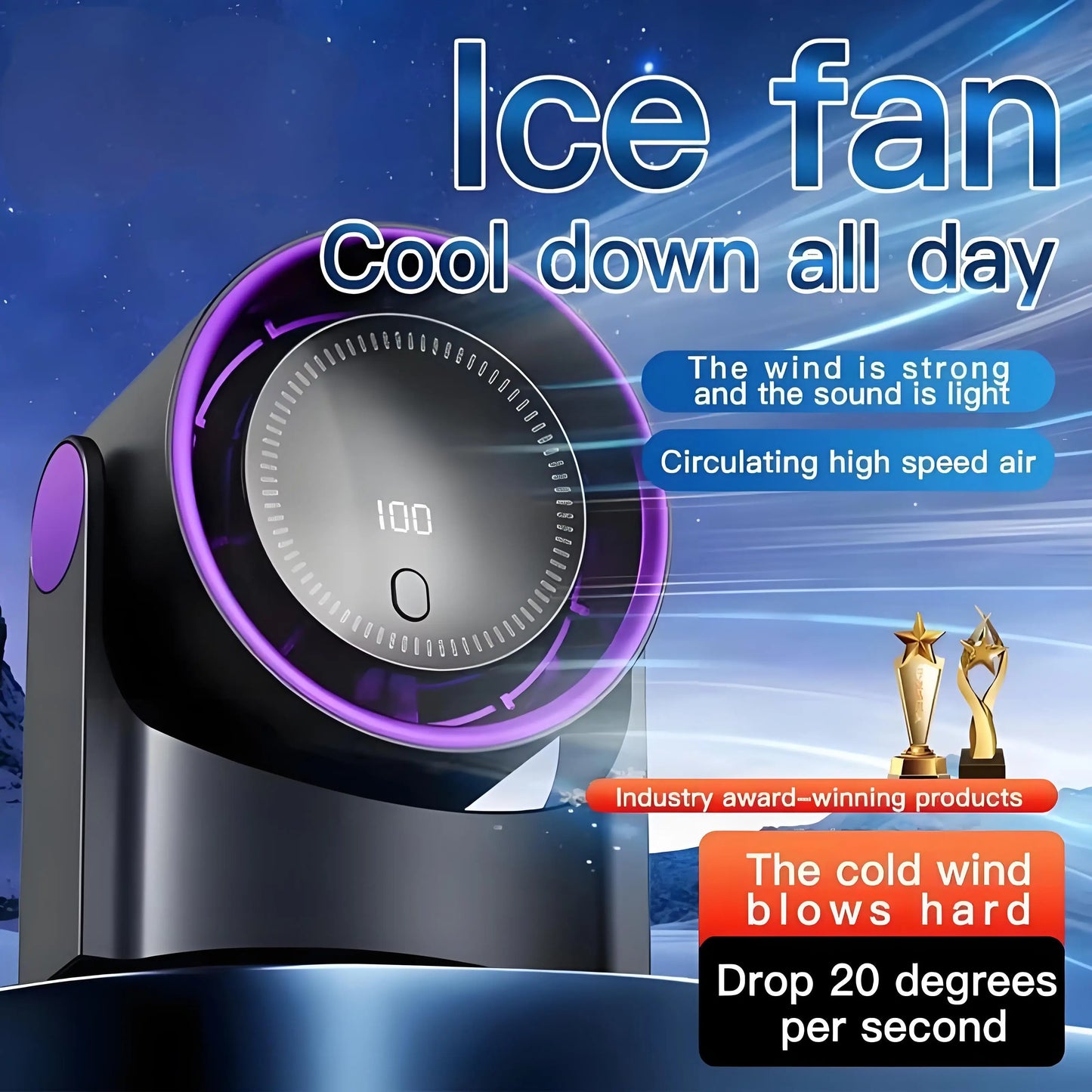 Norvo | Airiqo USB Vifte | Bærbar, hviskende stille og energieffektiv med 100 nivåer