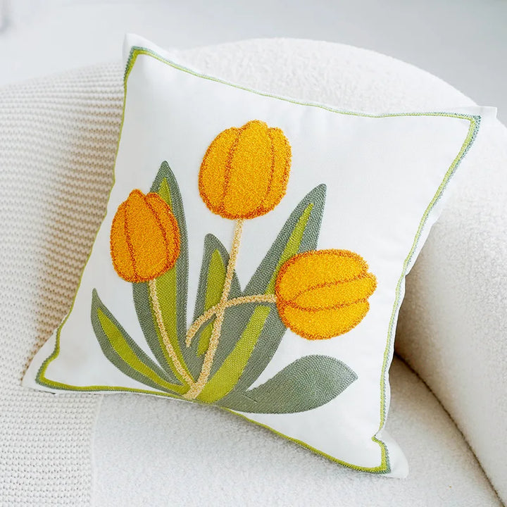 Grønn & Rosa Tulipan Broderi Putetrekk | Skanto