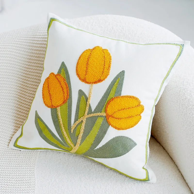 Grønn & Rosa Tulipan Brodert Putetrekk | Skanto