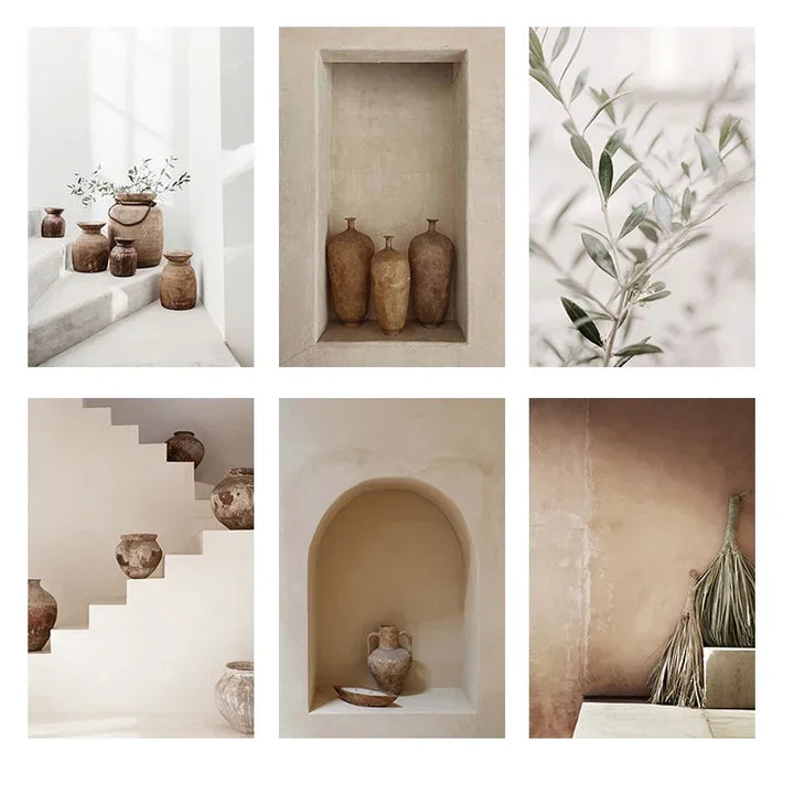 Neutral Colors Terracotta Still Life Vase Wall Art Fine Art Canvas Print Poster Architectural Images for Modern Living Room Bedroom Home Deco | Skanto