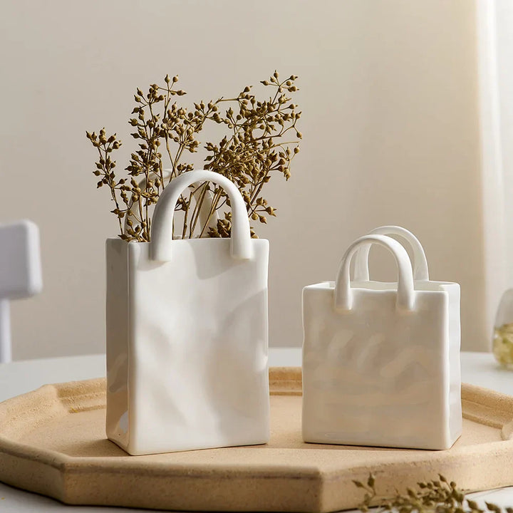 Skanto | Nordisk dekorativ vase håndveske keramisk vase dekorasjon hjem blomster for dekor borddekorasjons tilbehør romdekorasjon vasegave