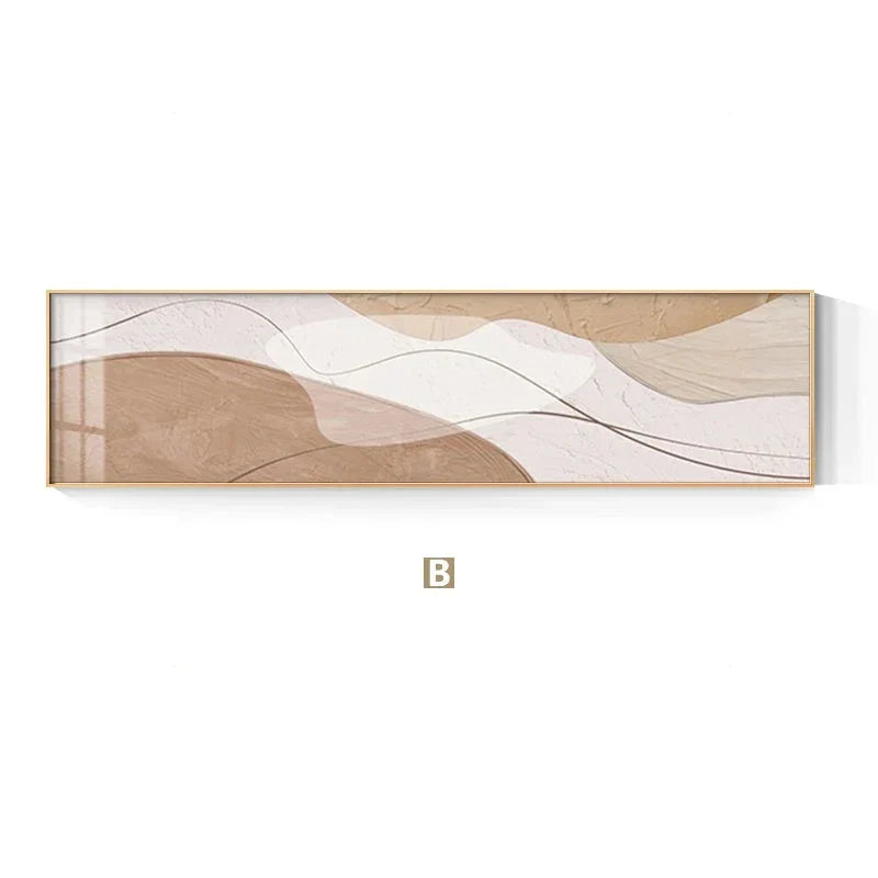 Modern Abstract Wide Format Wall Art Neutral Colors Flowing Lines Fine Art Canvas Prints Pictures for Above Sofa Art for Above Bed | Skanto