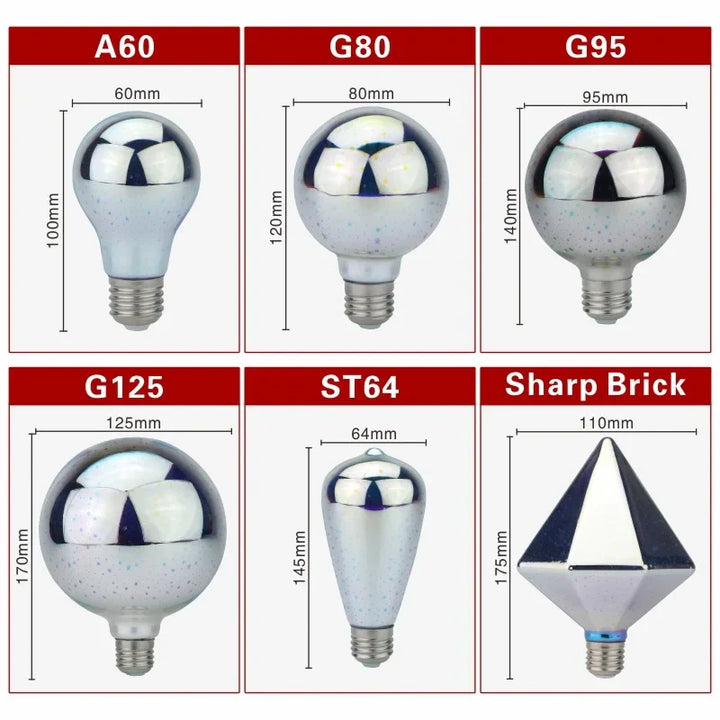 Skanto | 3D LED-pære | Vintage fyrverkeri effektlampe med E27 sokkel | 6W 85–265V | Dekor, fest- og julebelysning | Auravia