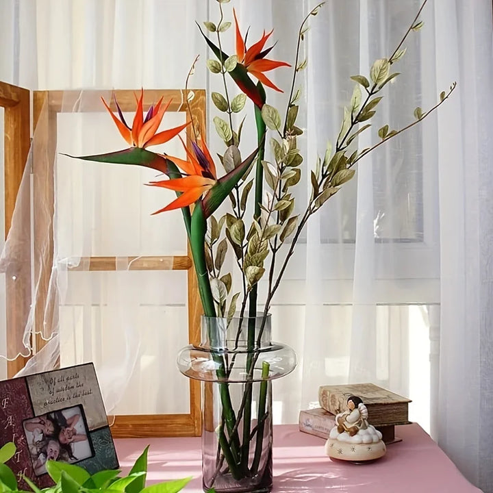 Skanto | Floriva 3-delt sett Künstig Strelitzia | Paradisfuglblomster | 24,5 cm Lange stilker | Dekorasjon for hjemmet, kontoret & arrangementer