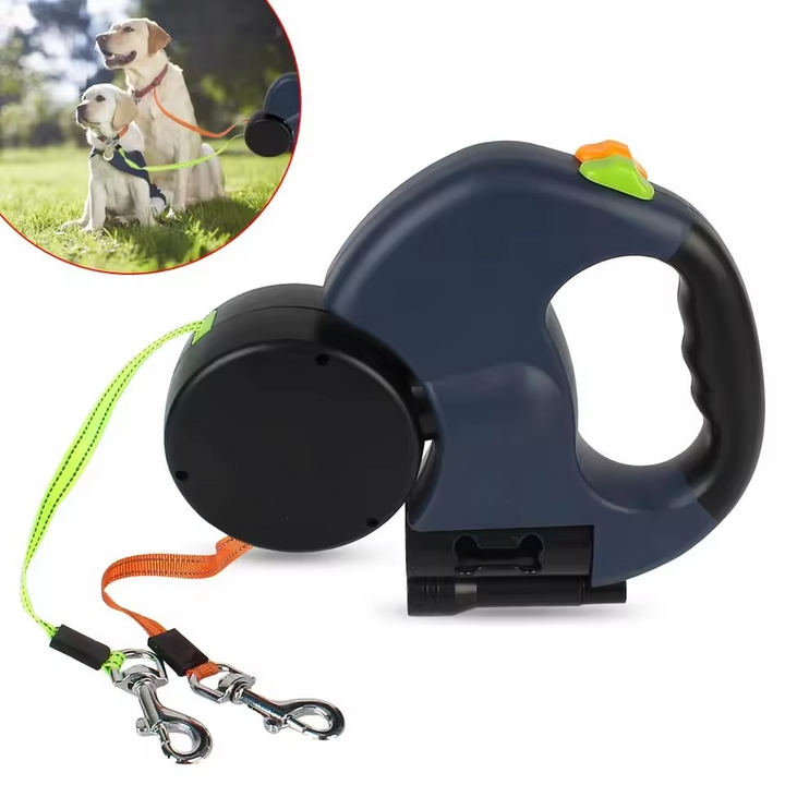 Skanto | Dual Dog Retractable Leash med innebygd lommelykt og pose dispenser