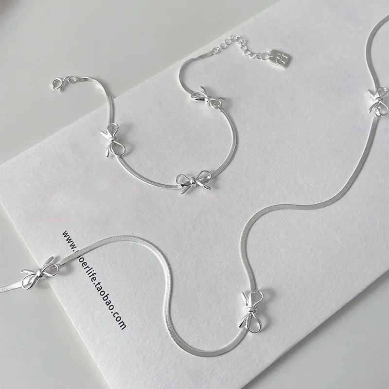 Skanto | Feminine Sløyfe Herringbone Halskjede og Armring