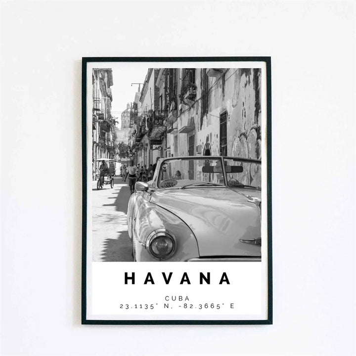 Cuba Havana Black & White Travel Poster Wall Art Fine Art Canvas Print Pictures For Living Room Dining Room | Skanto