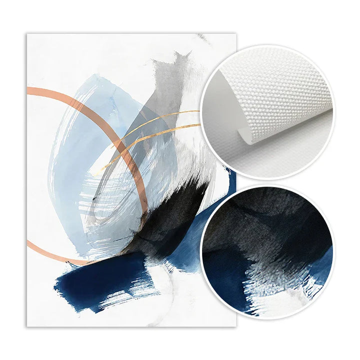 Modern Abstract Thick Stroke Wall Art Fine Art Canvas Print Blue Beige With Hints of Orange Gold Nordic Pictures for Living Room Decor | Skanto