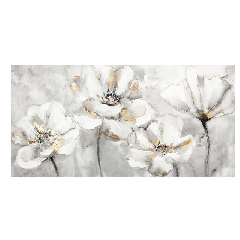 Large White Flower Abstract Wall Art Fine Art Canvas Prints Modern Botanical Pictures For Living Room Hotel Room Bedroom Art Decor | Skanto
