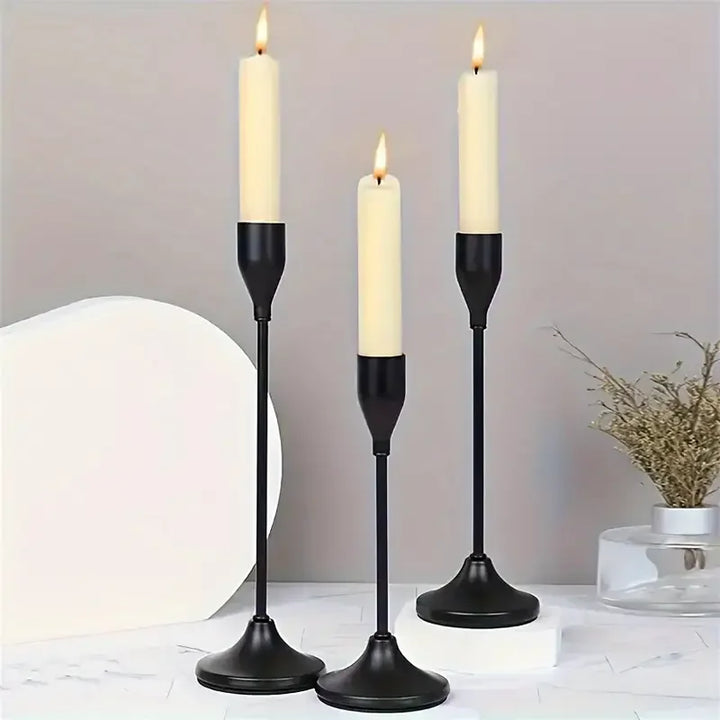 Skanto | Lysestake LumièreNoir | Sett med 3 | Minimalistisk & Retro | Rustfritt Stål Svart | For Bryllup & Hjemmedekorasjon