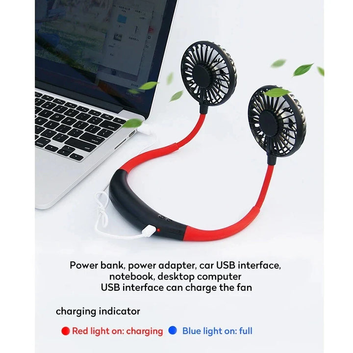 USB Portable Håndfri Nakke Vifte - Oppladbar Mini Sportsvifte, 3-Hastighets Justerbar Dobbeltvifte for Hjemmekontor & Utendørsbruk | Skanto