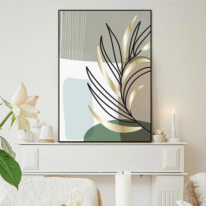 Set av 2PCS Botanisk Abstrakt Linjekunst Blader Veggkunst Fin Kunst Lerrettrykk Enkle Nordiske Bilder For Stue Dekor | Skanto