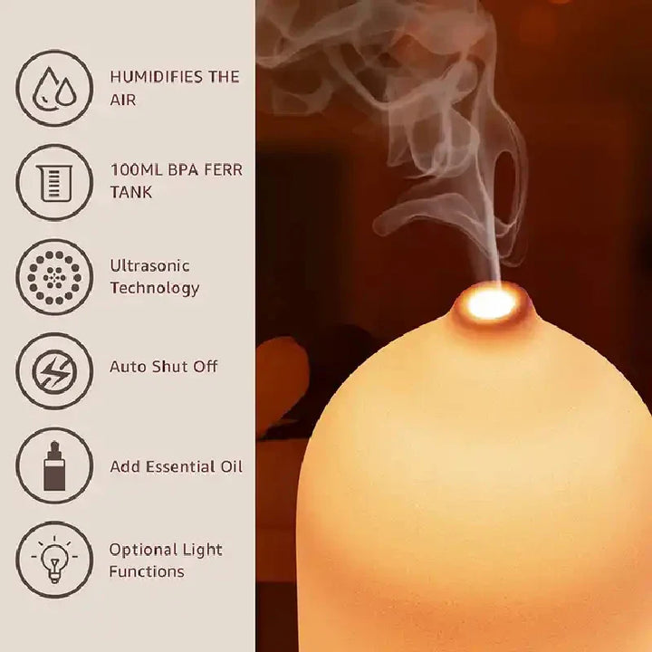 Skanto | Aromisca Keramisk Aroma Diffuser | 100 ml Ultralyd Luftfukter | 7 LED Farger & Timer | Håndlaget Design | EU Støpsel