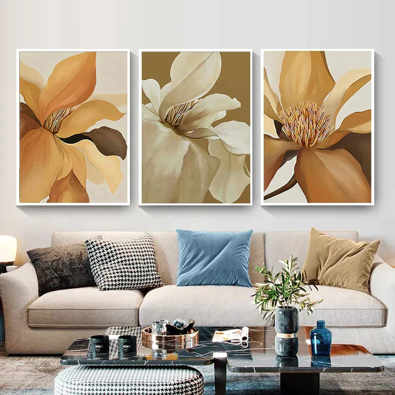 Large Abstract Floral Wall Art Fine Art Canvas Prints Modern Botanical Pictures For Living Dining Bedroom Art Decor | Skanto