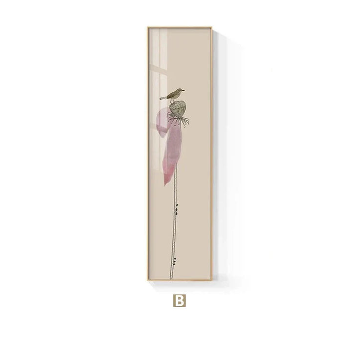 Minimalist Floral Bird & Butterfly Wall Art Fine Art Canvas Prints Tall Vertical Pictures for Foyer Lobby Reception Room Art Decor | Skanto