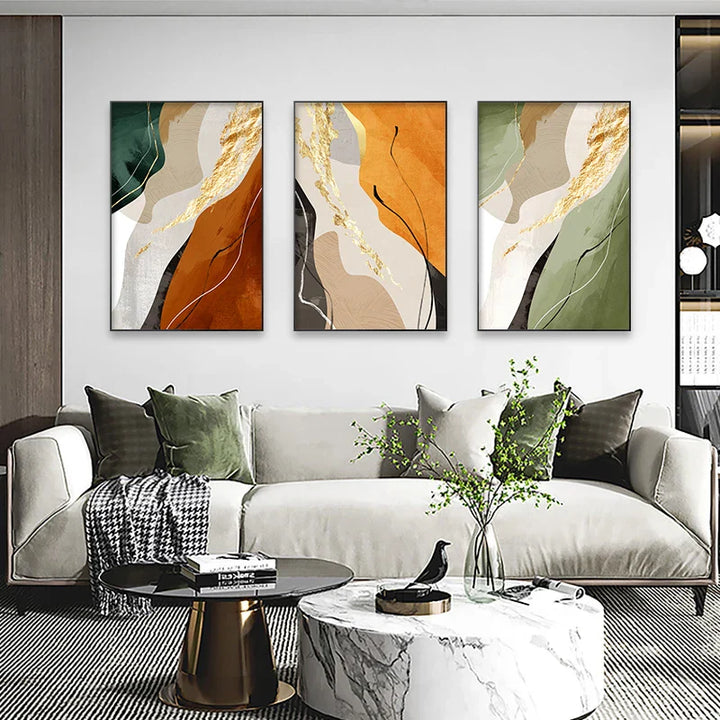 Earth Tones Nordic Abstract Geometric Wall Art Fine Art Canvas Print Green Brown Beige Orange Pictures For Living Room Dining Room Decor | Skanto