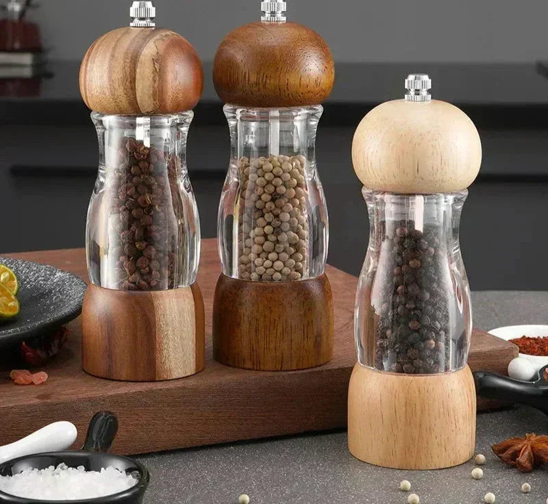 Skanto | Pepperkvern og saltkvern sett laget av tre og glass – Stilige krydderkverner for kjøkkenet