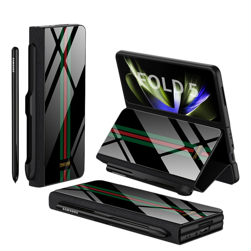 Skanto | Støtbestandig Rustningssak Glassdeksler Stativ Sett Inn Kort Lærsak for Samsung Galaxy Z Fold 5/4