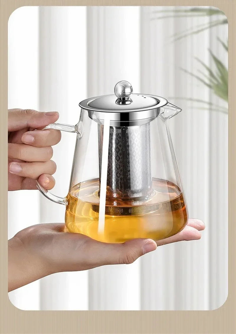 Norvo | 450ml-950ml Varmeresistente Glass Tekanne – Rustfritt Stål Te-sil, Blomstekanne for Kung Fu Te-servise, Puer- og Oolong-te
