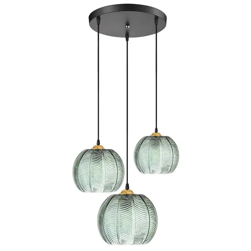 Skanto | Skandinavisk Glass Pendellampe med Grønne Bladmønster