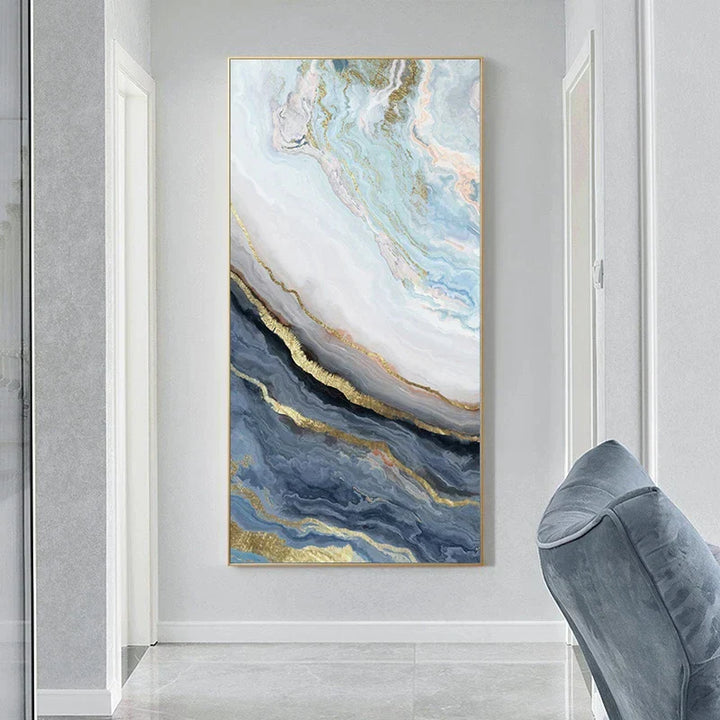 Blue Golden Liquid Marble Essence Wall Art Fine Art Canvas Prints Pictures For Modern Apartment Luxury Living Room Art Decor | Skanto