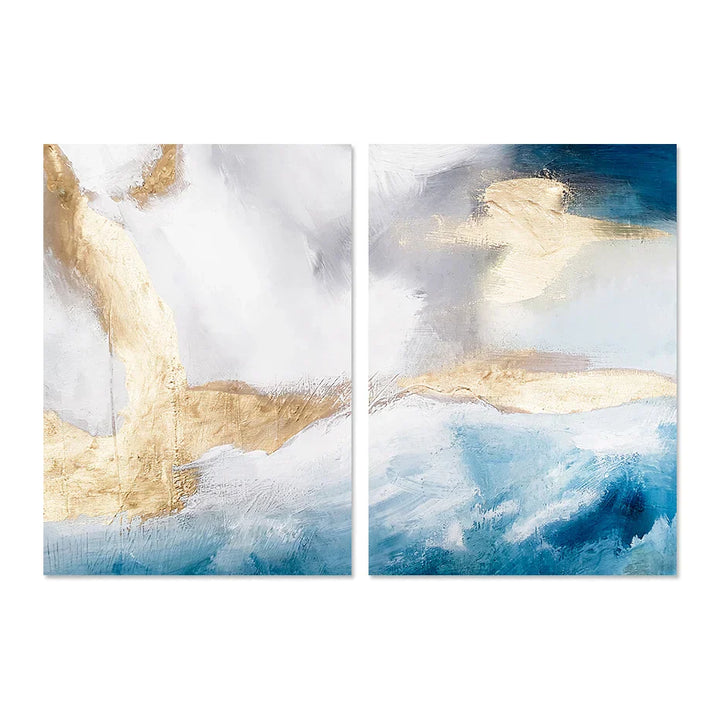Serene Seascape Wall Art Abstract Ocean Waves With Gold Accents Fine Art Canvas Print Pictures For Living Room Bedroom Nordic Home Decor | Skanto
