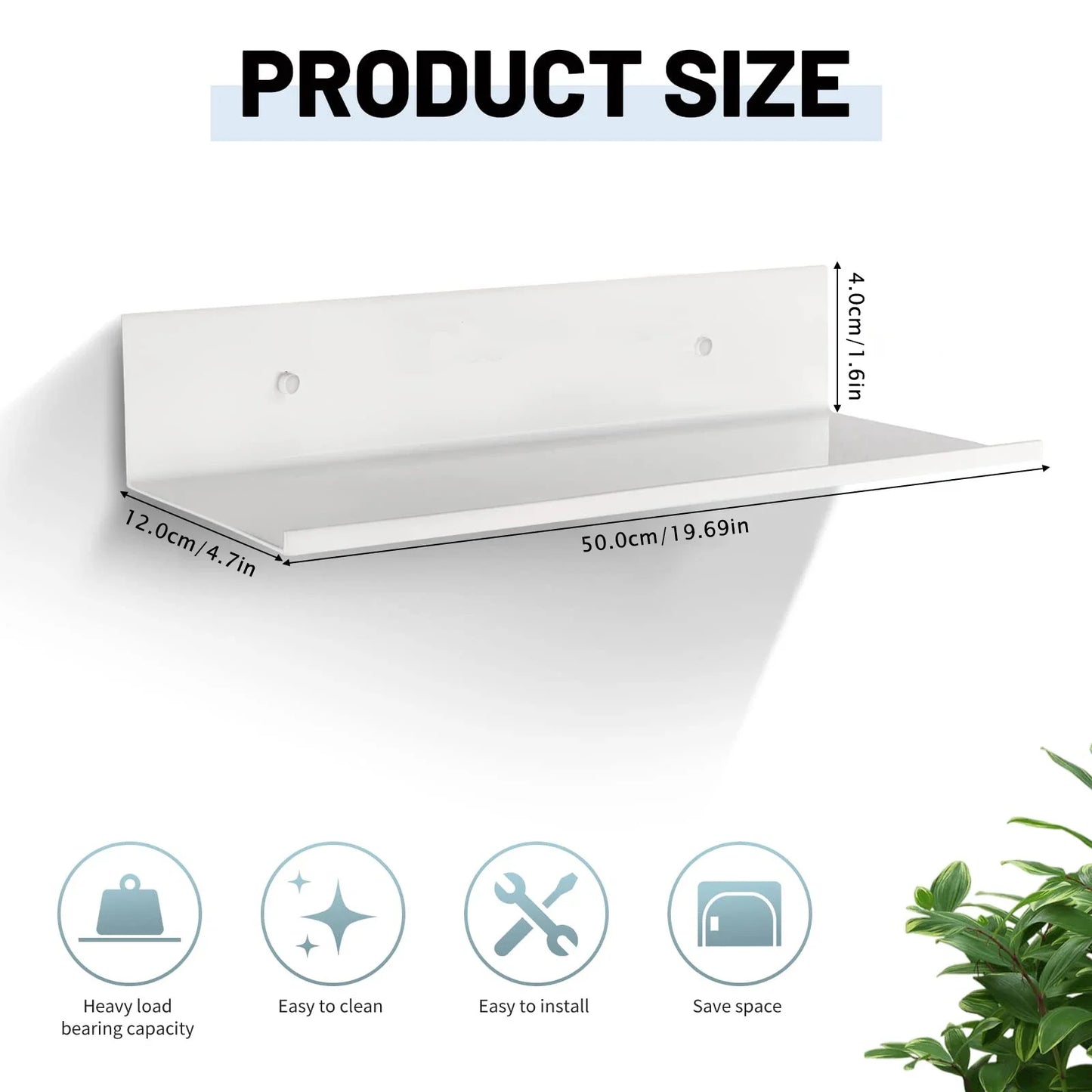 Norvo | Metallura | Vegghylle laget av metall | Flytende hylle 30/40/50 cm | Plassbesparende oppbevaring for bad, kjøkken og soverom