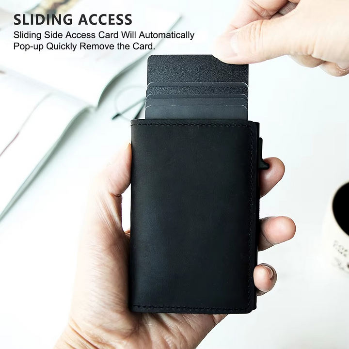 Skanto | Tag Wallet – RFID-blokkerende lær lommebok med rask korttilgang og AirTag-lomme