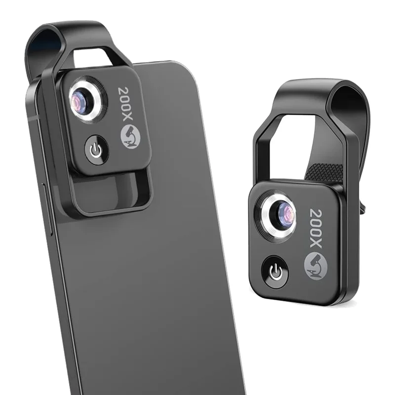 Skanto | MicroZoom Clip-On Telefon Mikroskop – 200x Forstørrelseslinse med LED Lys
