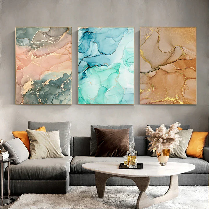 Colorful Shades of Pink Blue Jade Fluid Marble Print Wall Art Fine Art Canvas Prints Pictures for Living Room Bedroom Hotel Lounge Art Decor | Skanto