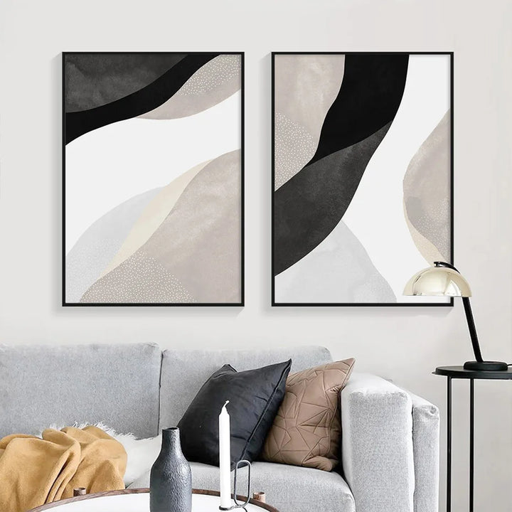 Black White Gray Minimalist Abstract Wall Art Fine Art Canvas Prints Neutral Colors Pictures for Living Room Bedroom Home Office Decor | Skanto