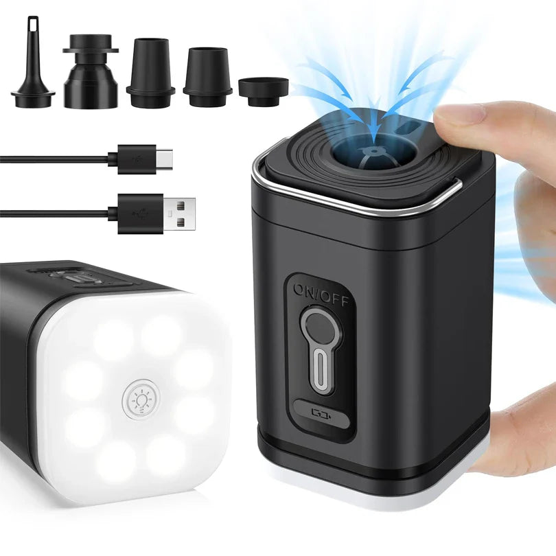 Norvo | AirBreezy Mini Luftpumpe | Ultra Kompakt & USB-C Oppladbar | 5 Dyser | 200L/min Effekt