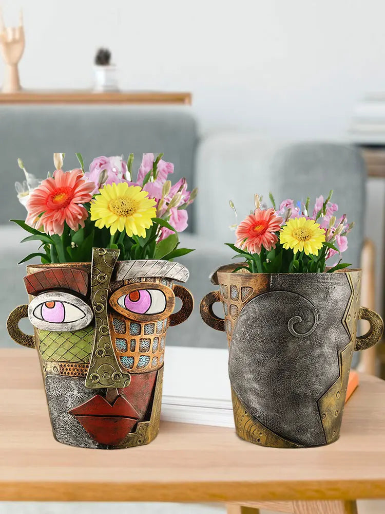 Skanto | Fargerik Ansikts Blomsterpotte – Kreativ Dekorasjon for Hjem og Hage
