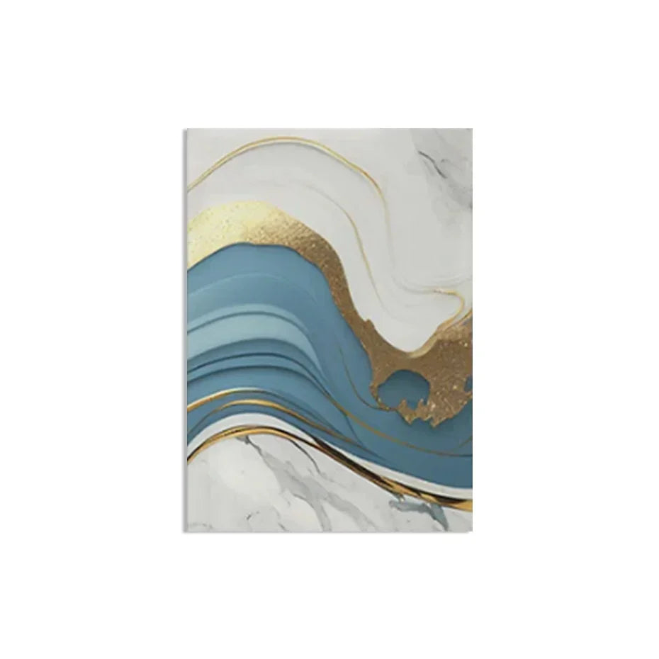 Modern Abstract Gold Blue Fluid Marble Print Wall Art Fine Art Canvas Prints Pictures For Living Room Bedroom Nordic Home Decor | Skanto