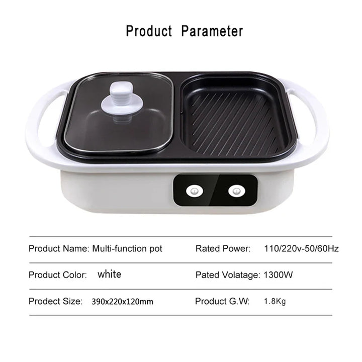 Skanto | 2 i 1 Non-stick Shabu Gryte og Grill - Multikoker for BBQ, Shabu Shabu, Biff, Ramen og Nudler, Elektrisk Kjele