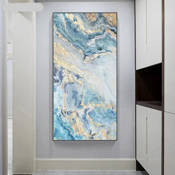 Blue Golden Liquid Marble Essence Wall Art Fine Art Canvas Prints Pictures For Modern Apartment Luxury Living Room Art Decor | Skanto
