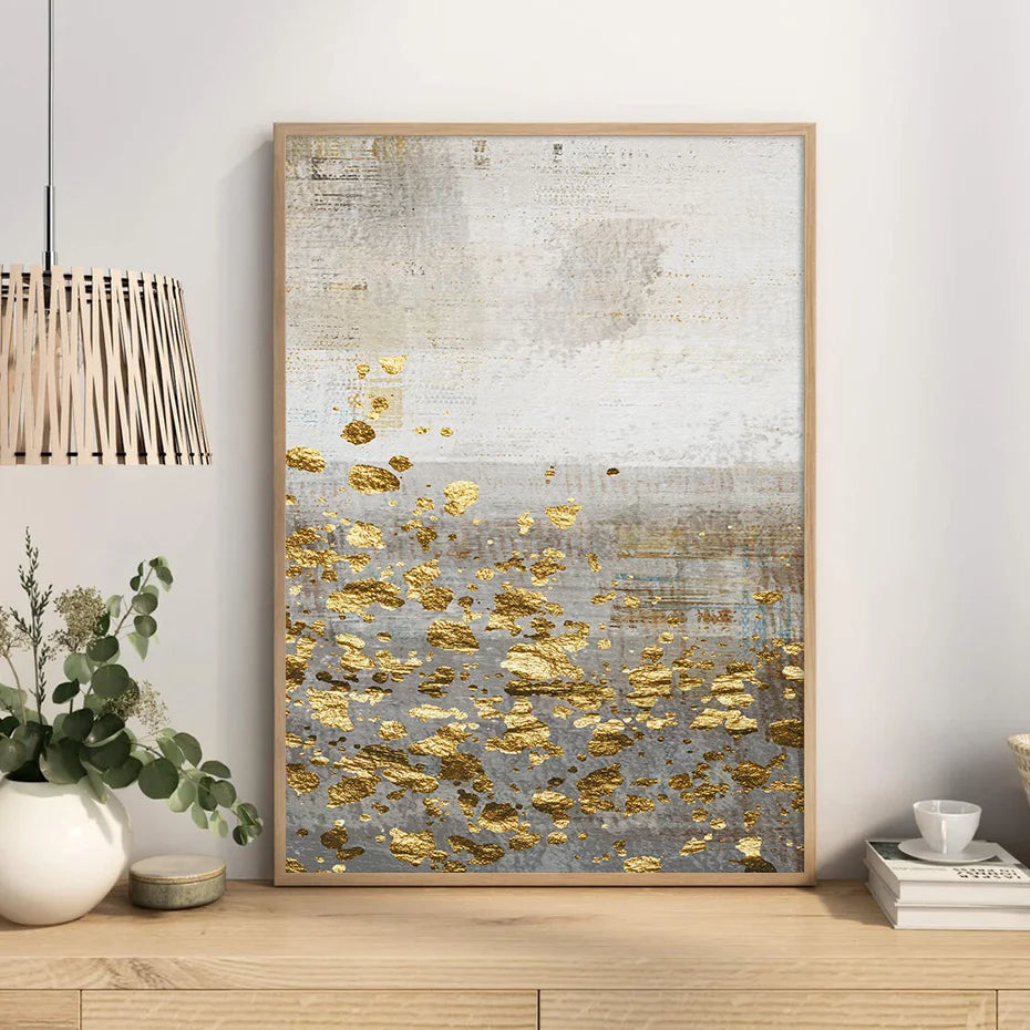 Beige Gray Golden Speckled Vintage Abstract Wall Art Canvas Prints Contemporary Images for Elegant Interiors | Skanto