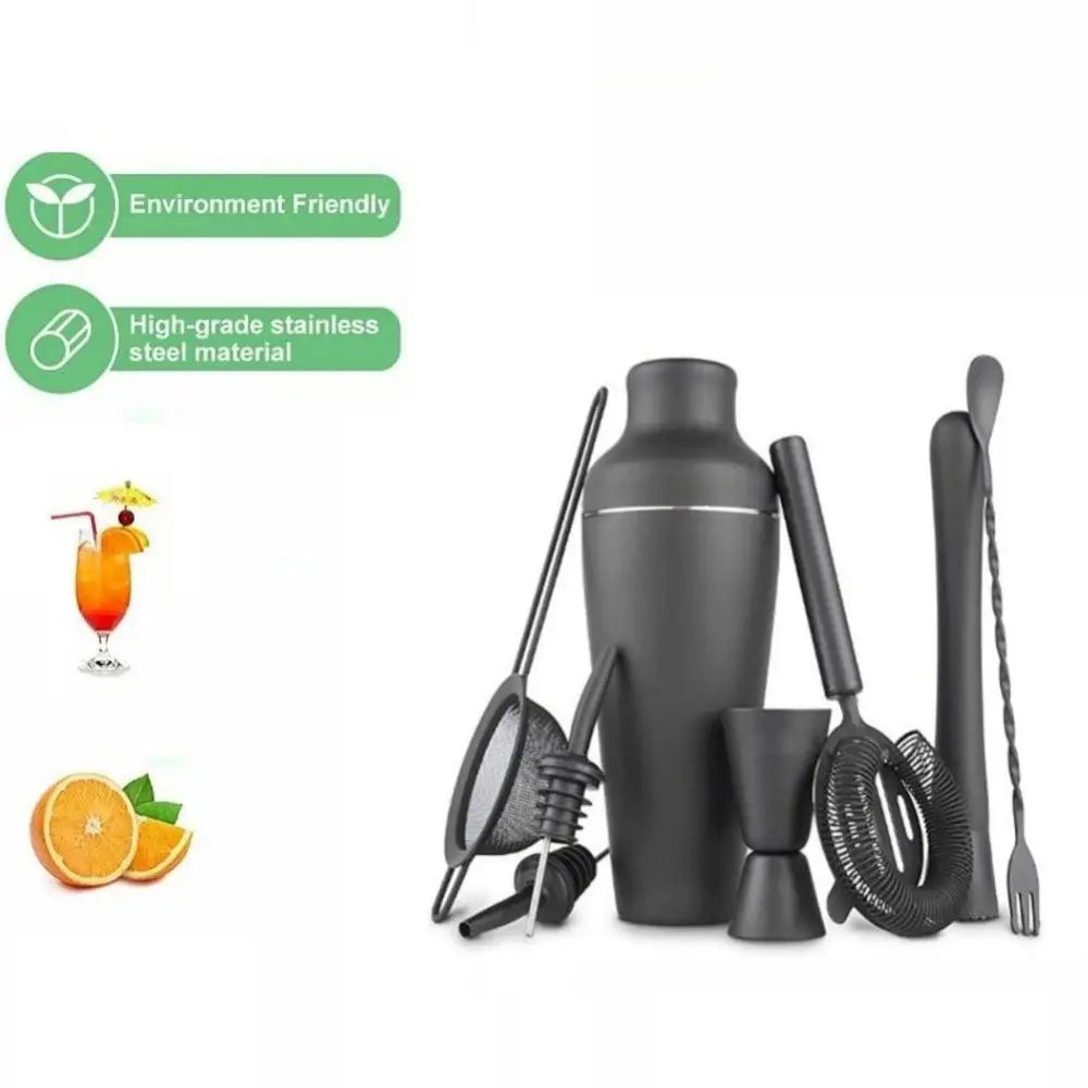 8-delt sett med premium matt svart cocktailshaker – Hjemmebar essensielt | Skanto