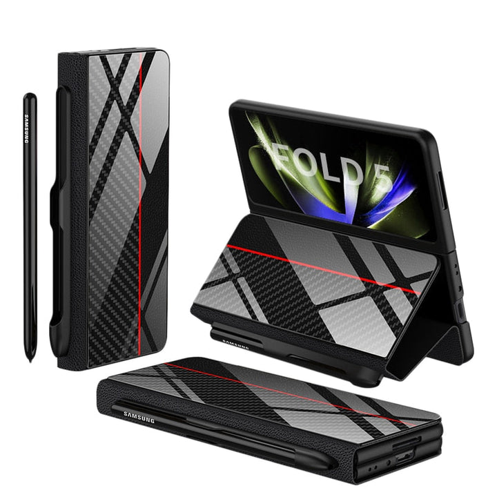 Skanto | Støtbestandig Rustningssak Glassdeksler Stativ Sett Inn Kort Lærsak for Samsung Galaxy Z Fold 5/4