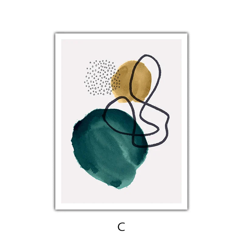 Green Yellow Black Abstract Shape & Line Minimalist Nordic Wall Art Fine Art Canvas Prints Pictures For Living Room Home Office Decor | Skanto